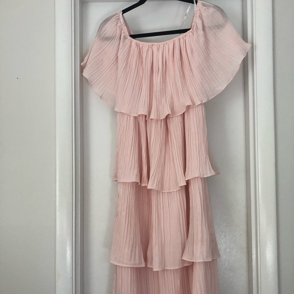 Blush Off the Shoulder Ruffle Dress